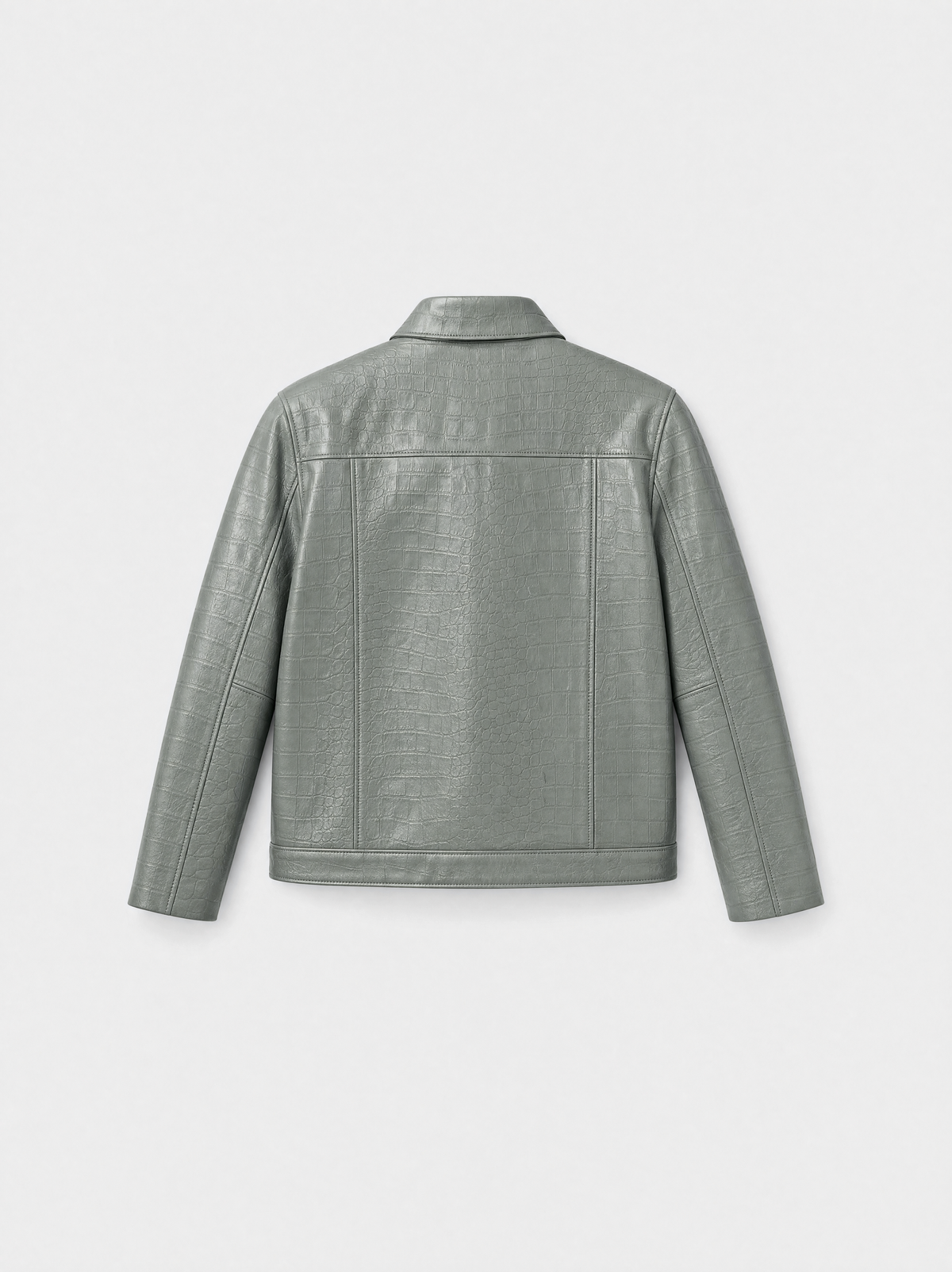 Veste-chemise Varenne en cuir d'agneau sauge effet croco, vue de dos