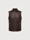 Men's brown leather racer vest, front view