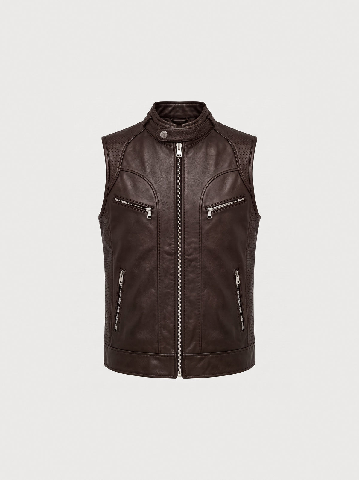 Gilet Racer en cuir brun Maison Varenne, vue de face