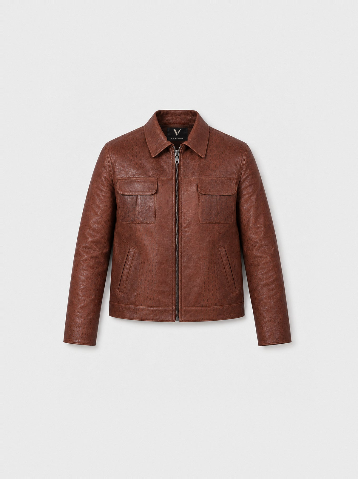 Veste-chemise OPHION Varenne en cuir de vachette châtaigne effet serpent, vue de face