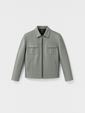 Men's sage croc-effect lambskin leather overshirt, front view