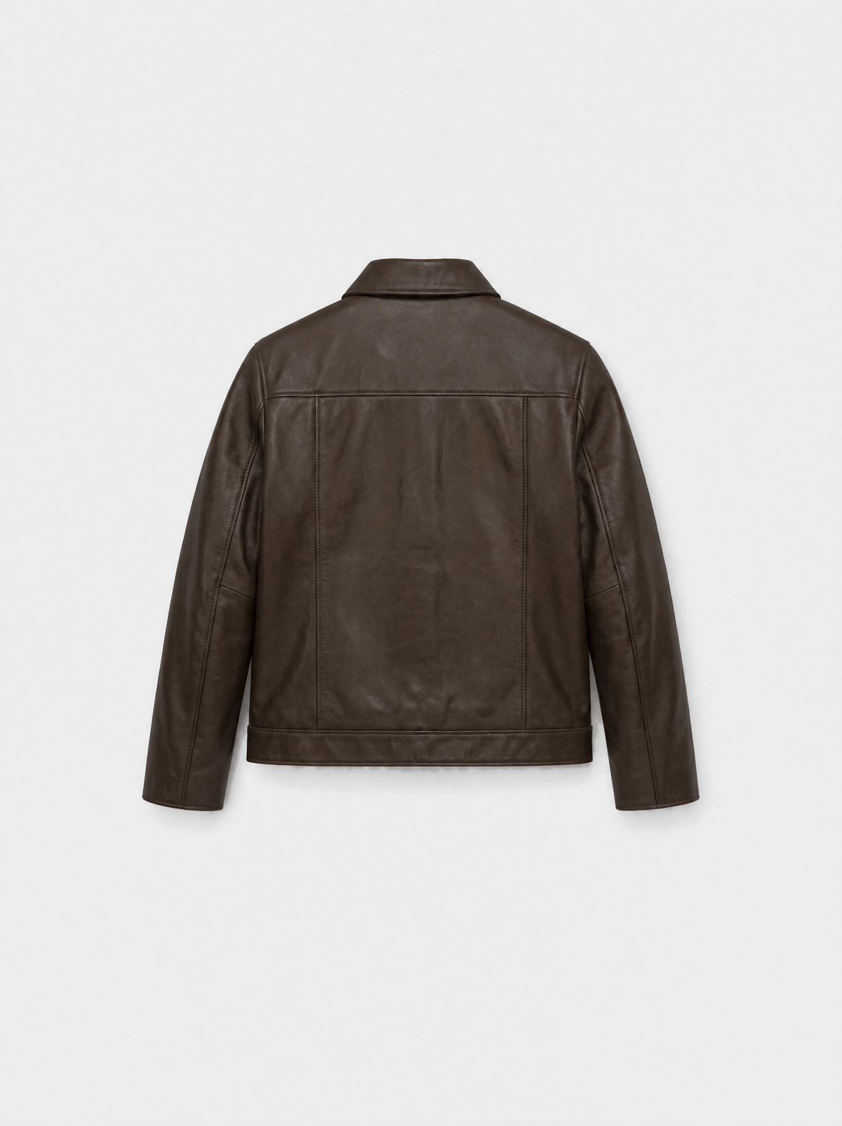 Veste-chemise Varenne en cuir d'agneau chocolat lisse, vue de dos