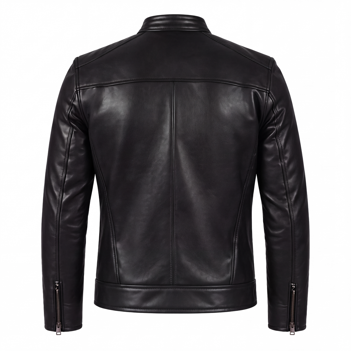 Blouson zippé en cuir d’agneau — Noir — Varenne, vue de dos