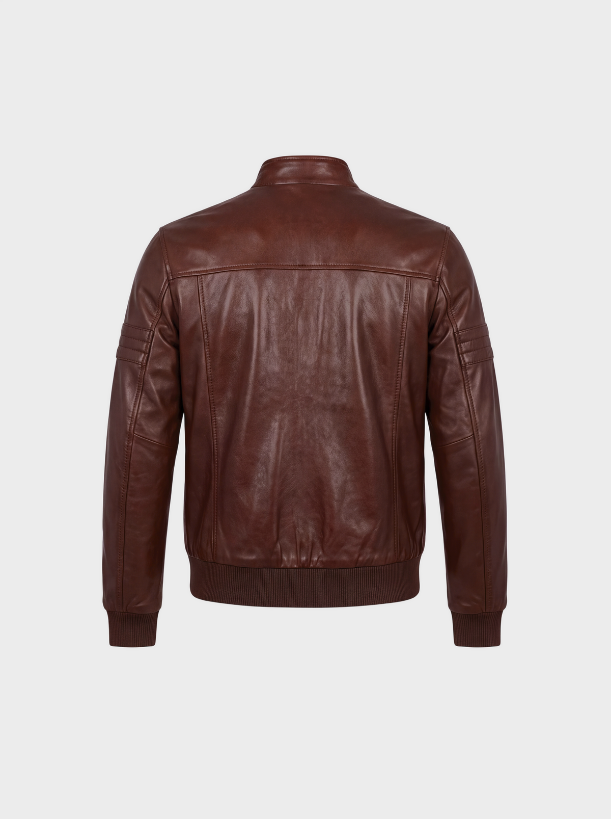 Bomber en cuir de vachette marron chocolat, vue de dos