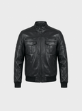 Bomber en cuir de vachette noir, vue de face