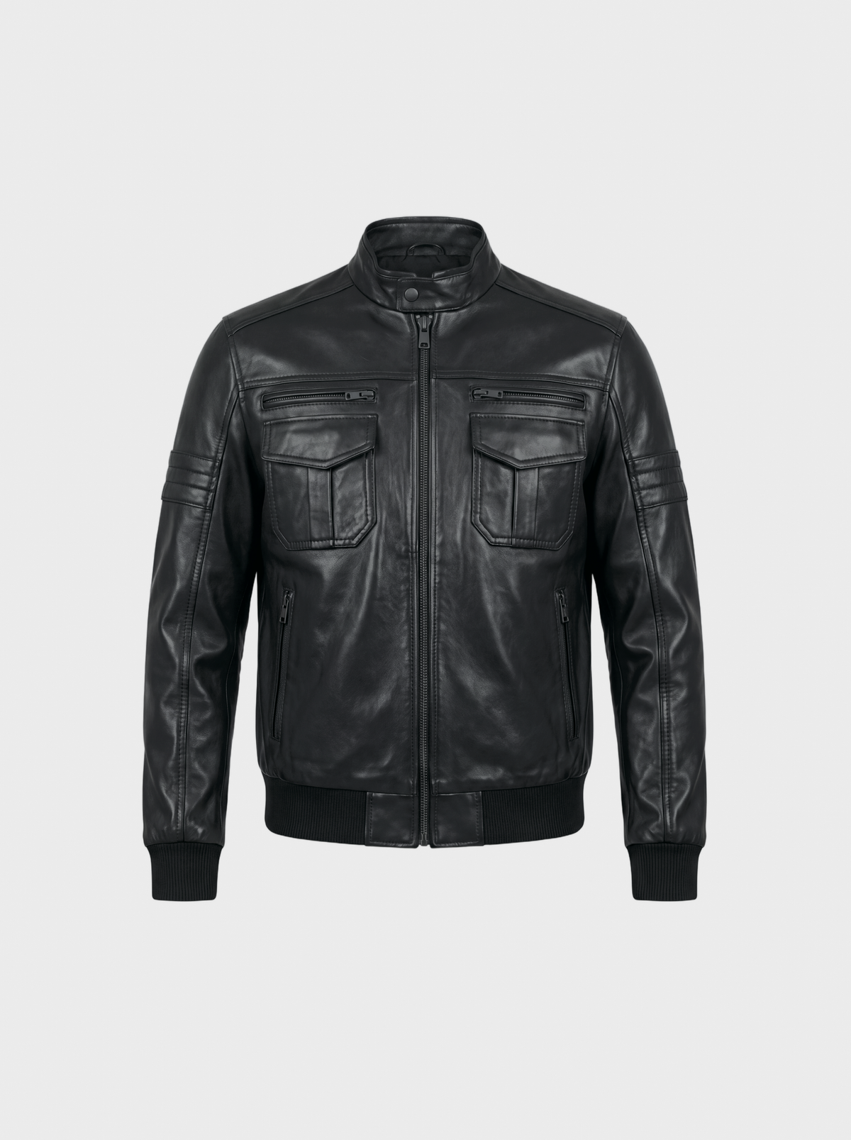 Bomber en cuir de vachette noir, vue de face