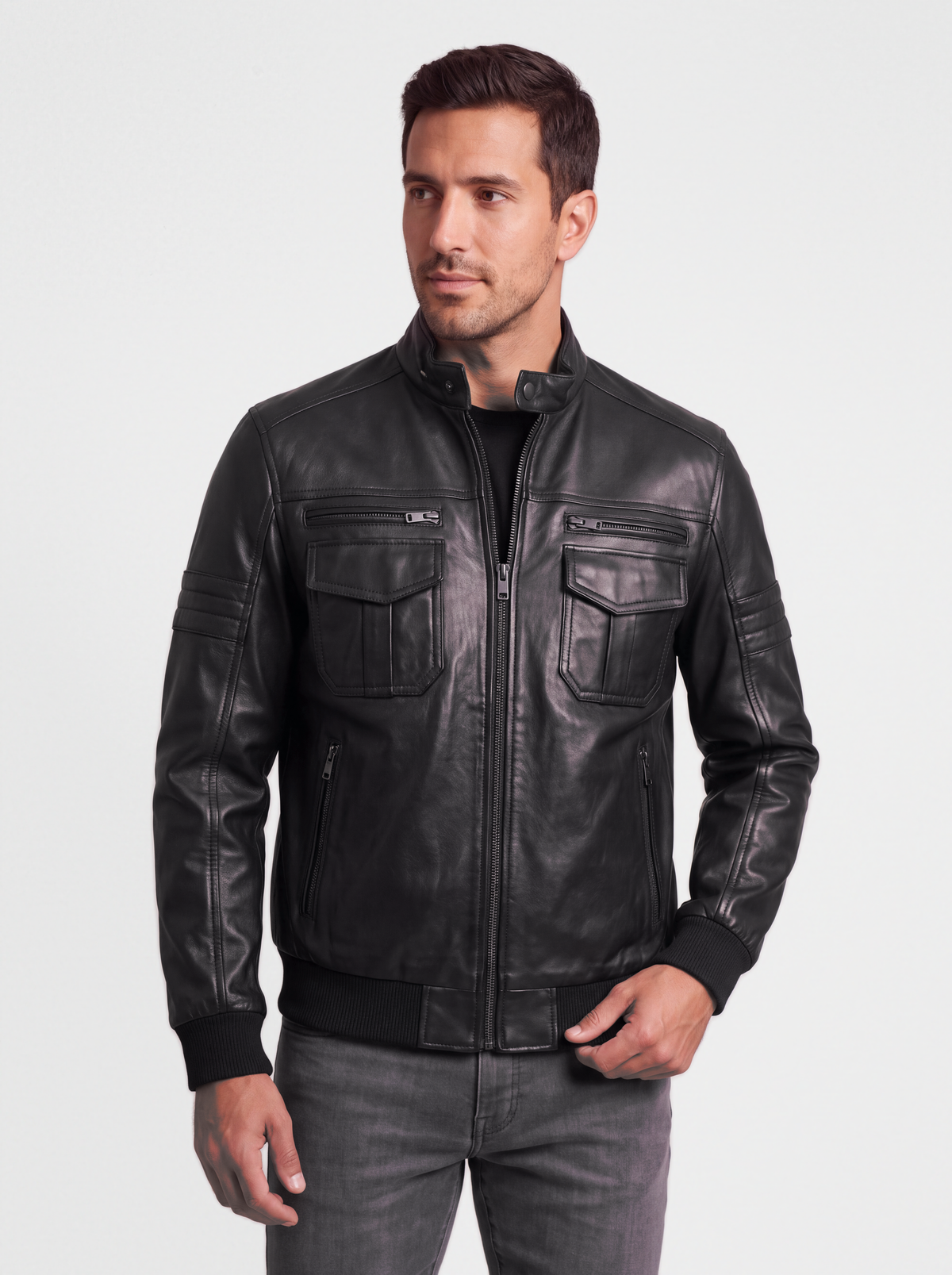 Bomber Jacket in Cowhide Leather — Black