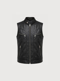 Men's black leather racer vest, front view