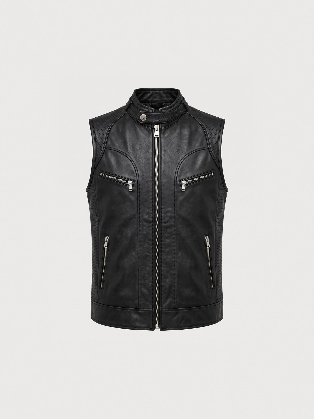 Gilet Racer en cuir noir Maison Varenne, vue de face