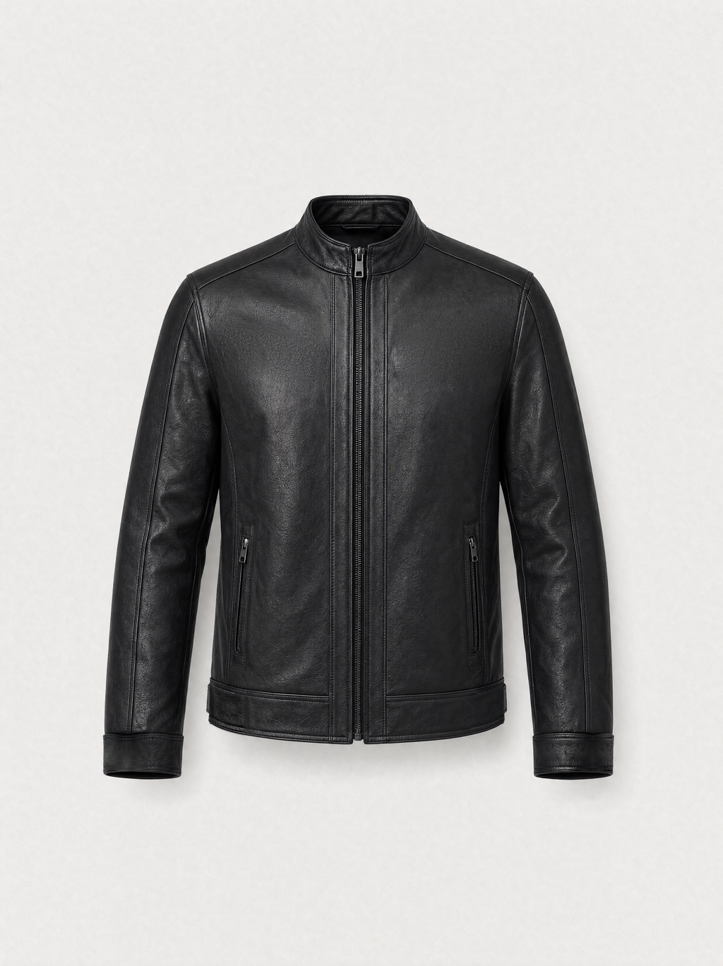 Café Racer épuré Varenne en cuir d'agneau noir, vue de face