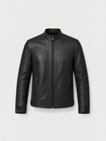 Café Racer épuré Varenne en cuir d'agneau noir, vue de face