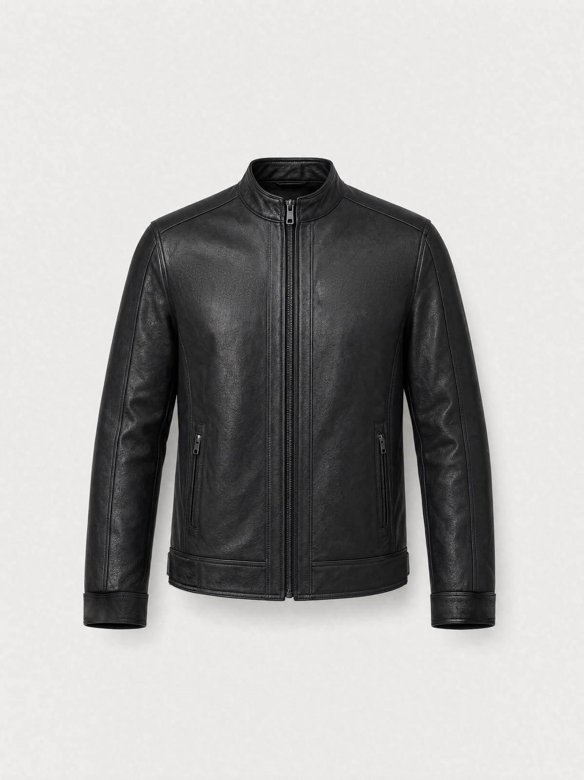 Café Racer épuré Varenne en cuir d'agneau noir, vue de face