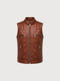 Men's cognac leather racer vest, front view