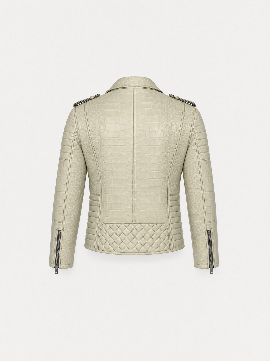 Men's sage croc-effect lambskin biker jacket, back view