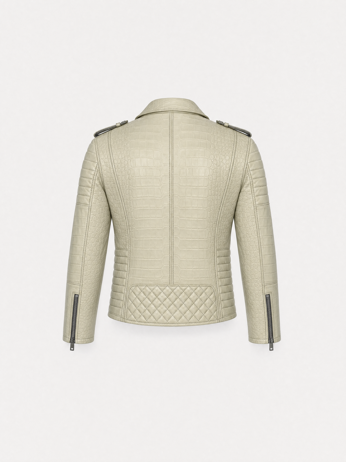 Perfecto Varenne en cuir d'agneau sauge effet croco, vue de dos