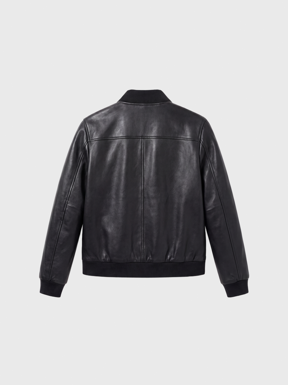 Bomber Varenne en cuir d'agneau noir lisse, col rond côtelé, vue de dos