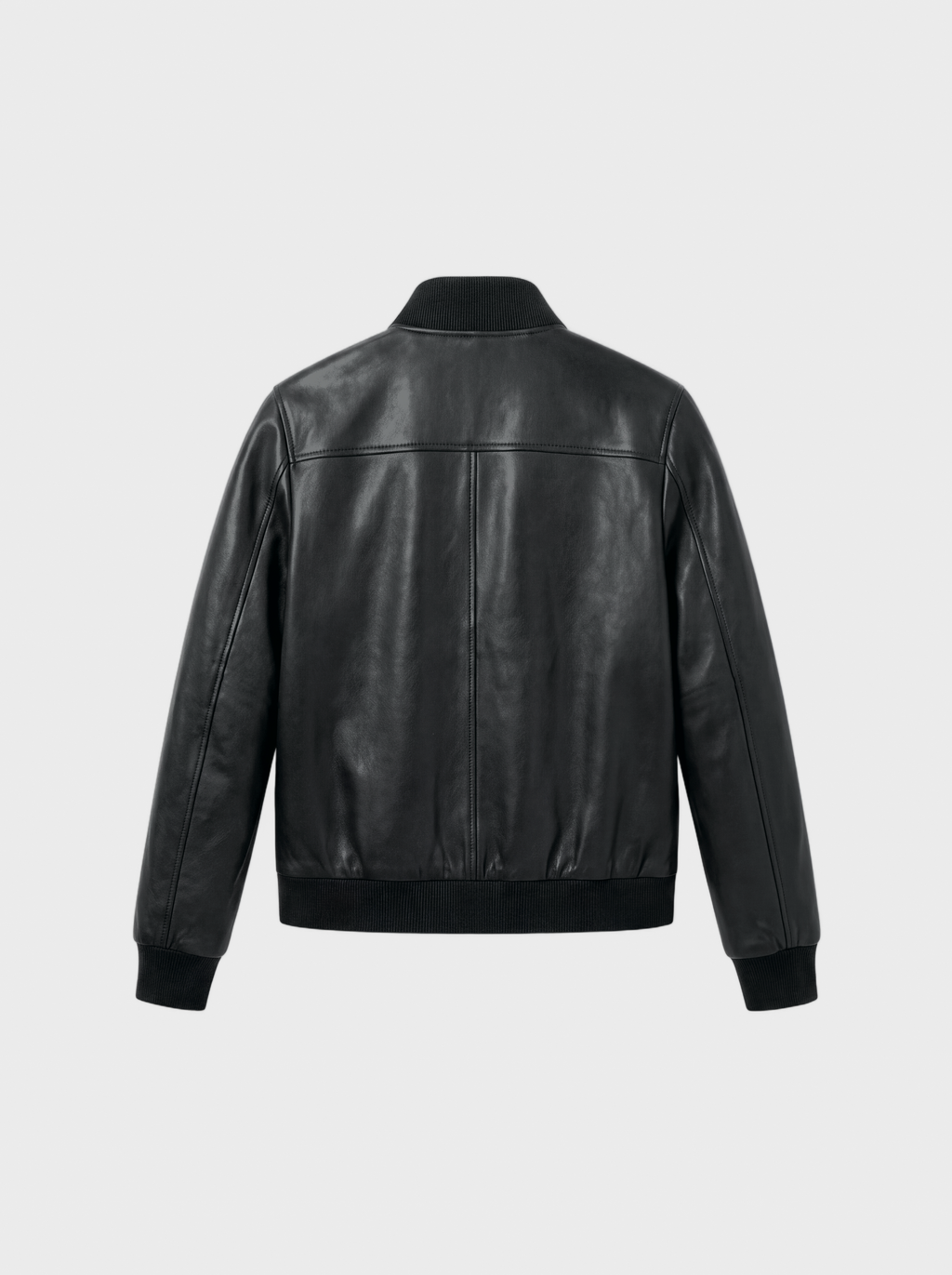 Bomber Varenne en cuir d'agneau noir lisse, col montant, vue de dos
