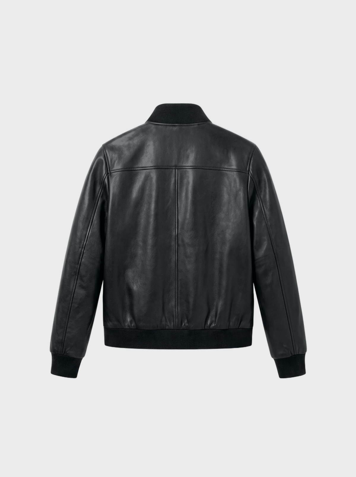Bomber Varenne en cuir d'agneau noir lisse, col montant, vue de dos