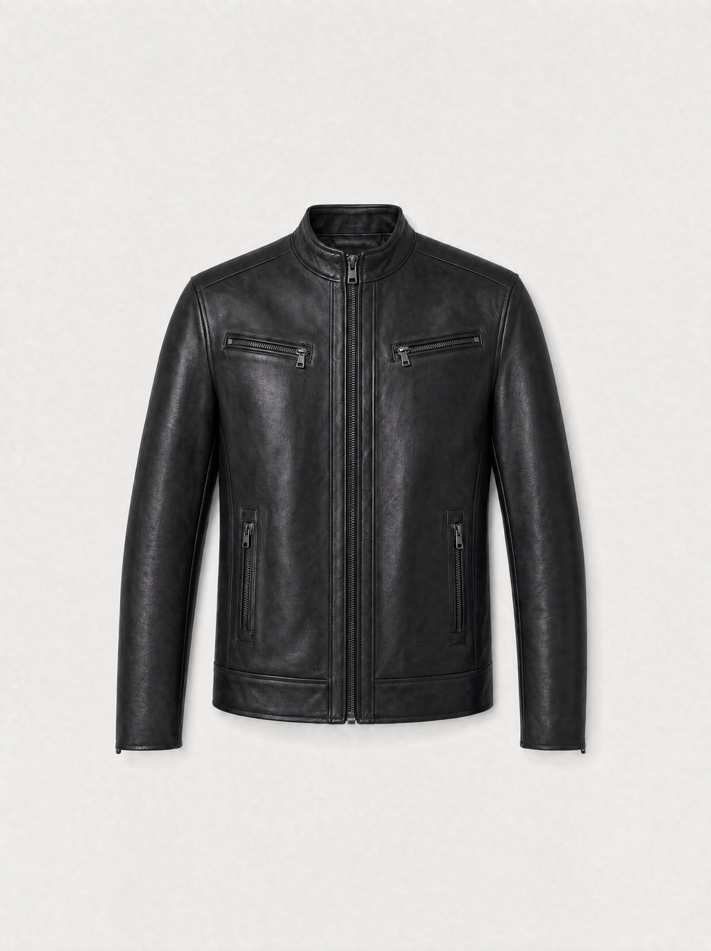 Blouson zippé Varenne en cuir d'agneau noir, vue de face
