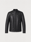 Blouson zippé Varenne en cuir d'agneau noir, vue de face