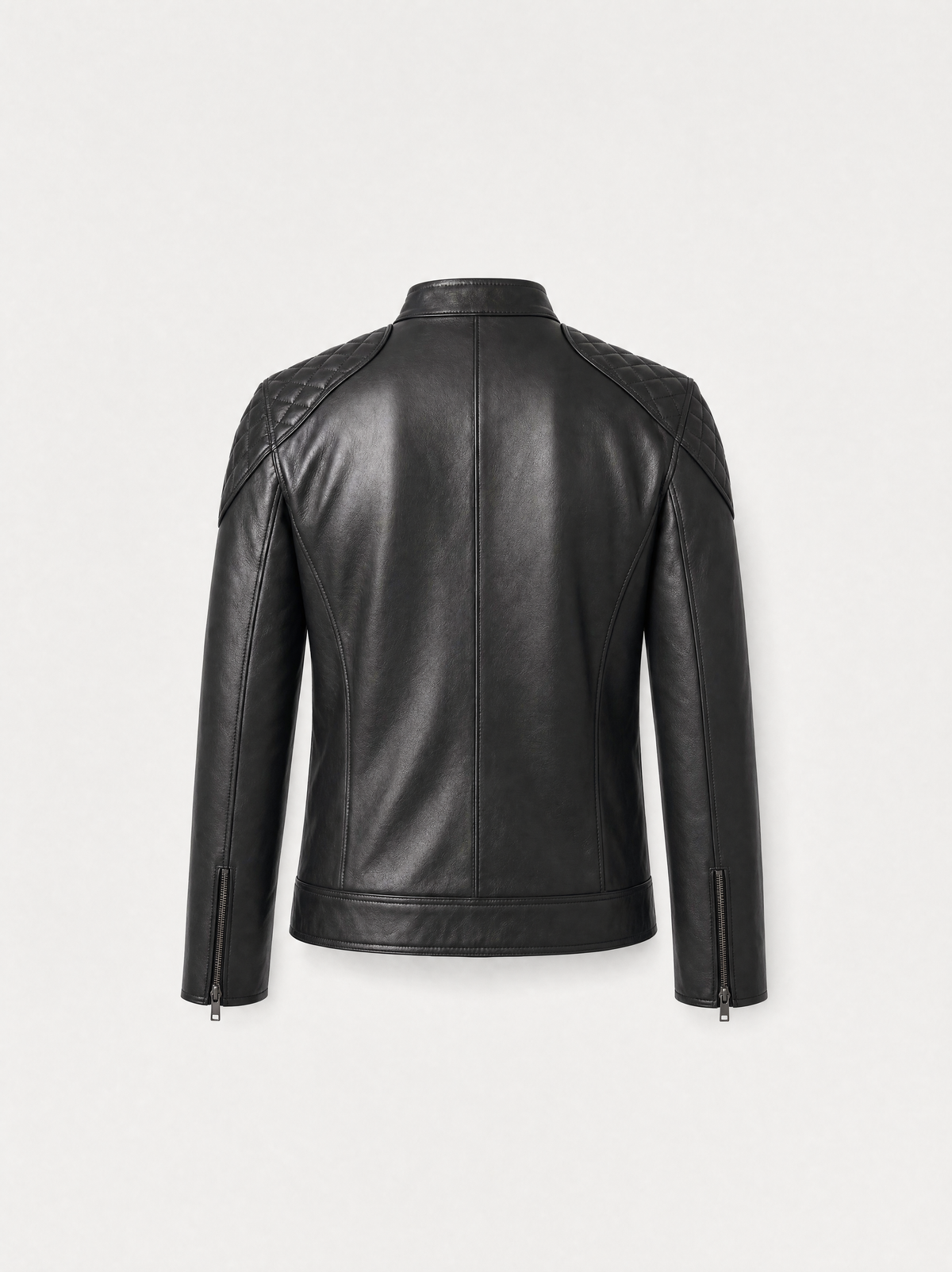 Racer Varenne en cuir d'agneau noir à épaules matelassées, vue de dos