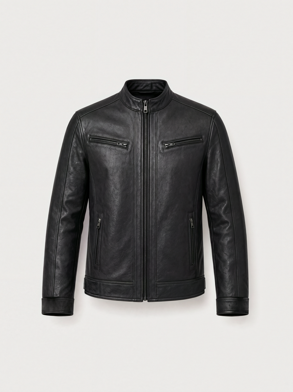 Café Racer Varenne en cuir d'agneau noir, vue de face