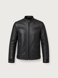 Café Racer Varenne en cuir d'agneau noir, vue de face
