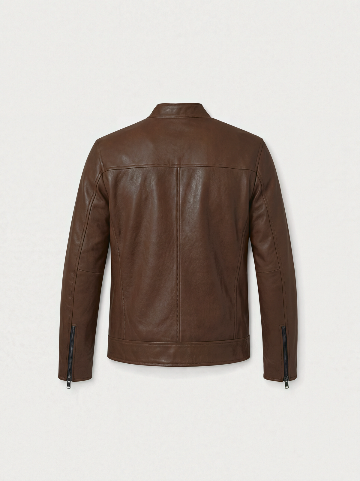 Blouson zippé Varenne en cuir d'agneau brun tabac, vue de dos