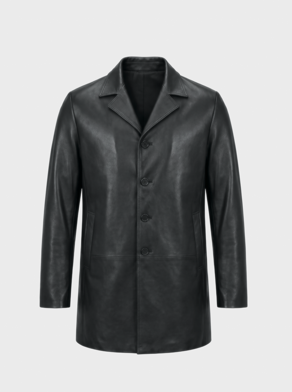 Men's OSCAR black lambskin leather coat, front view