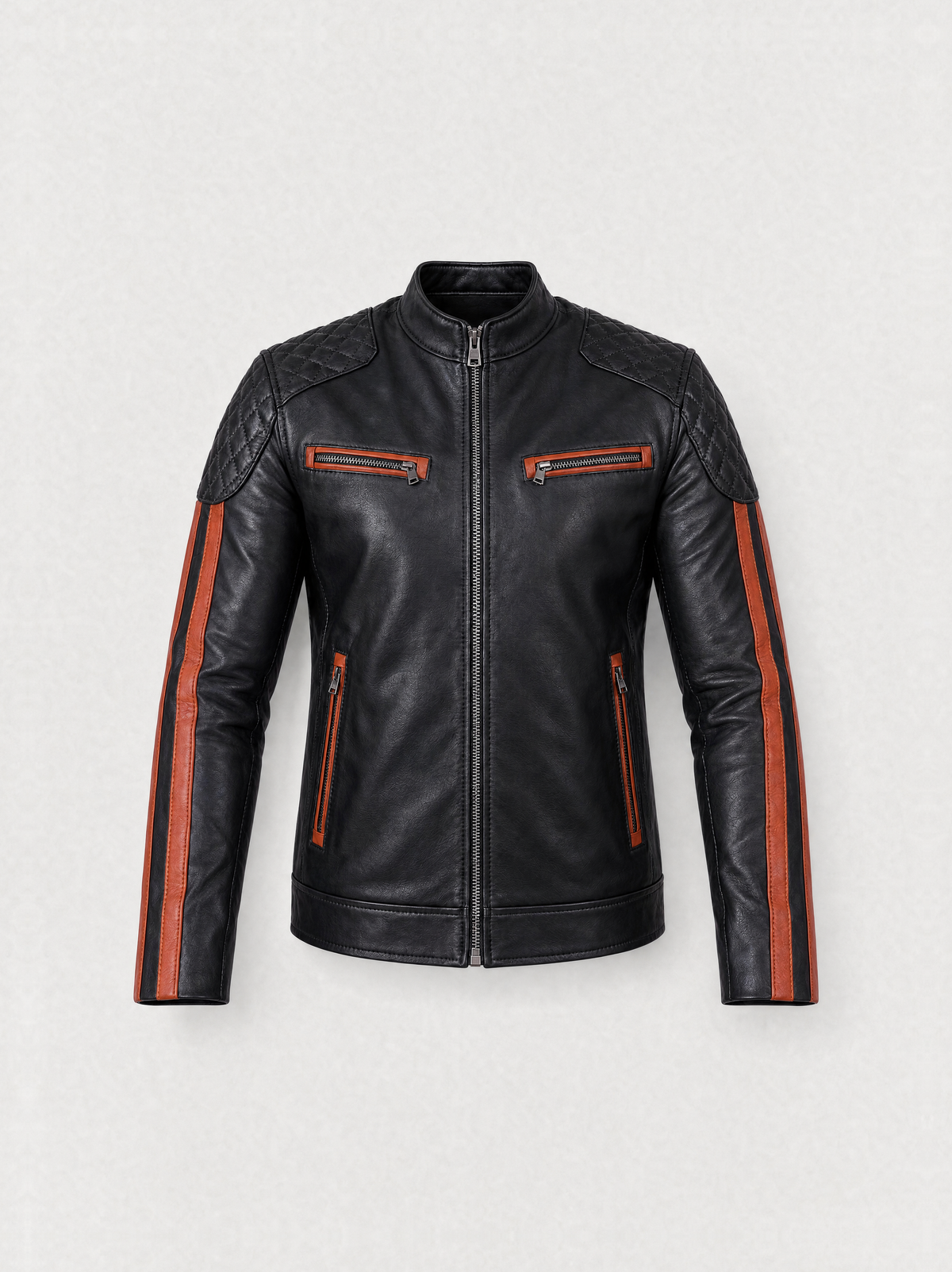 Racer Varenne en cuir d'agneau à bandes noir et cognac, vue de face