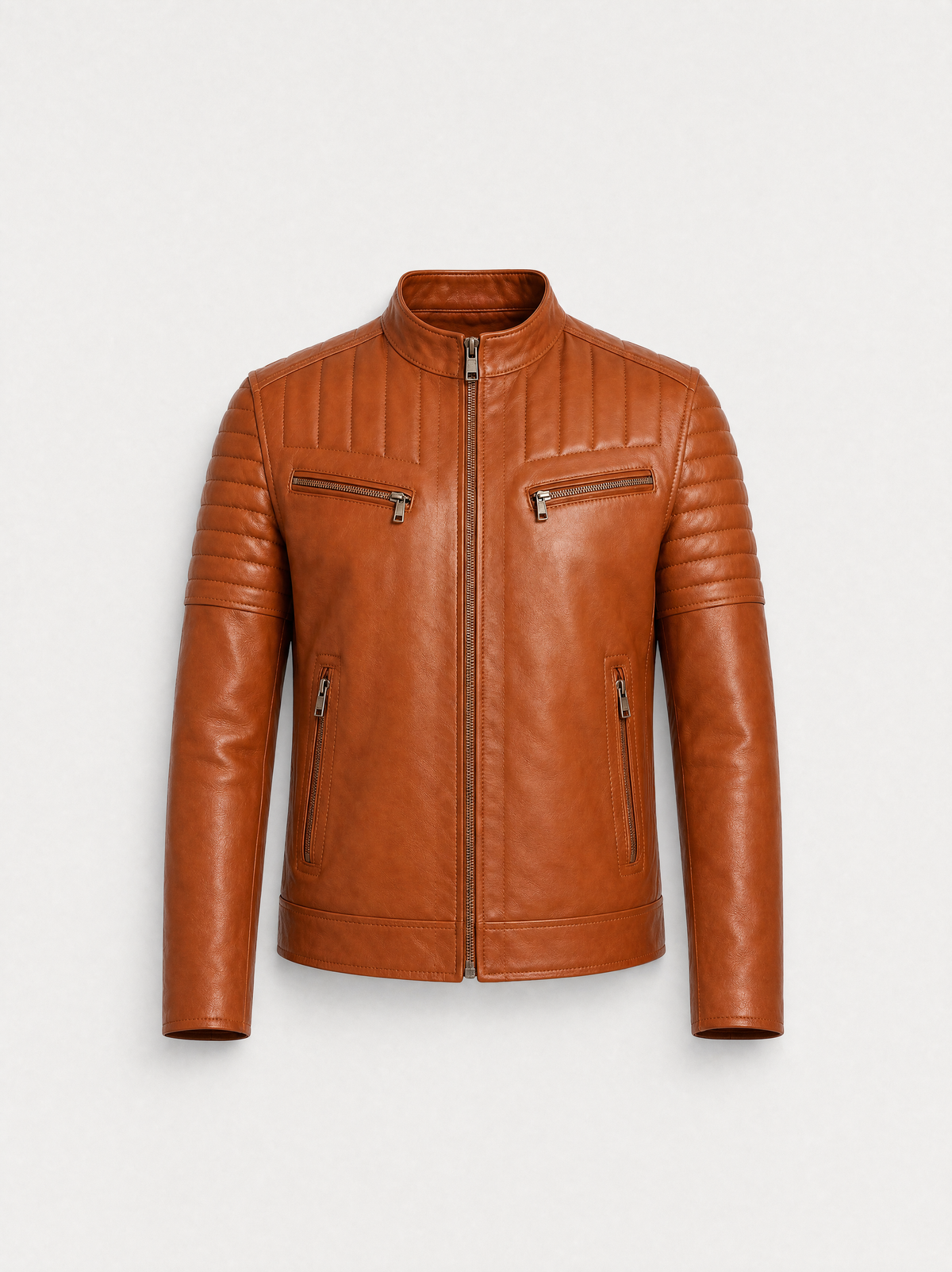 Racer Varenne en cuir d'agneau matelassé cognac, vue de face