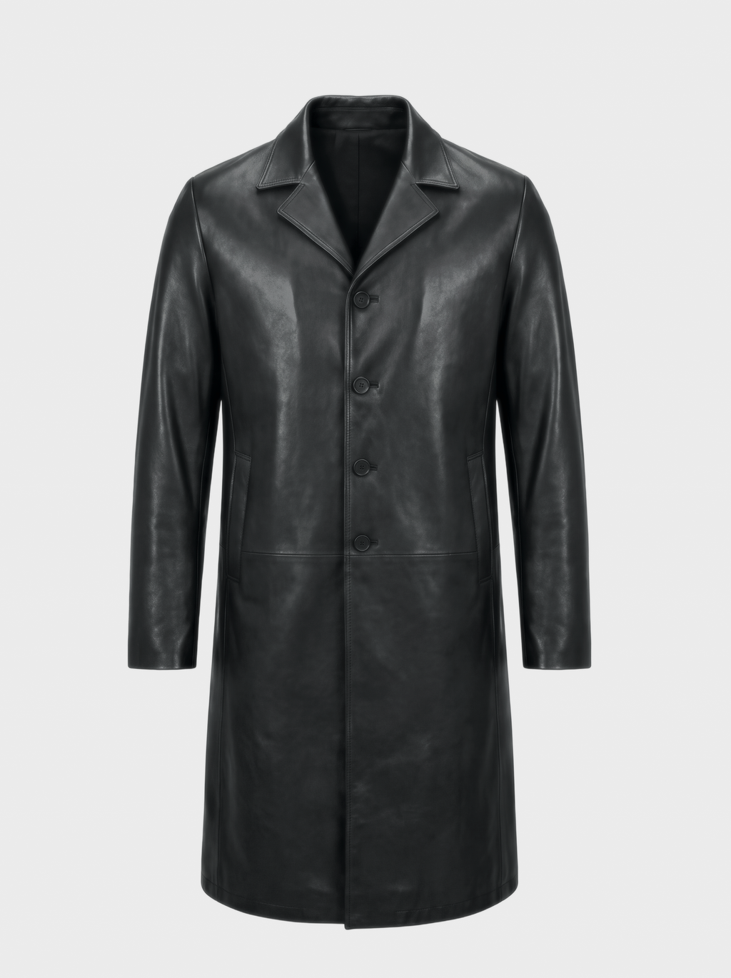 Manteau OSCAR long en cuir d'agneau noir, vue de face