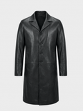 Manteau OSCAR long en cuir d'agneau noir, vue de face