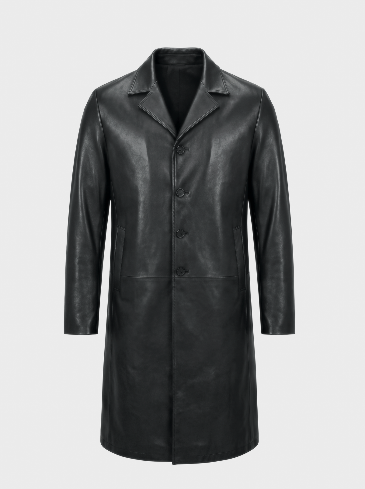 Manteau OSCAR long en cuir d'agneau noir, vue de face