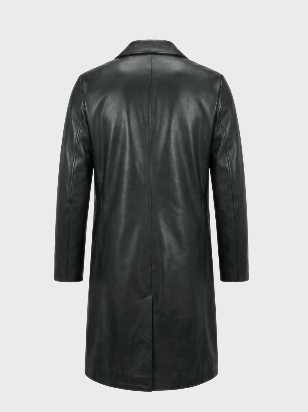 Manteau OSCAR long en cuir d'agneau noir, vue de dos