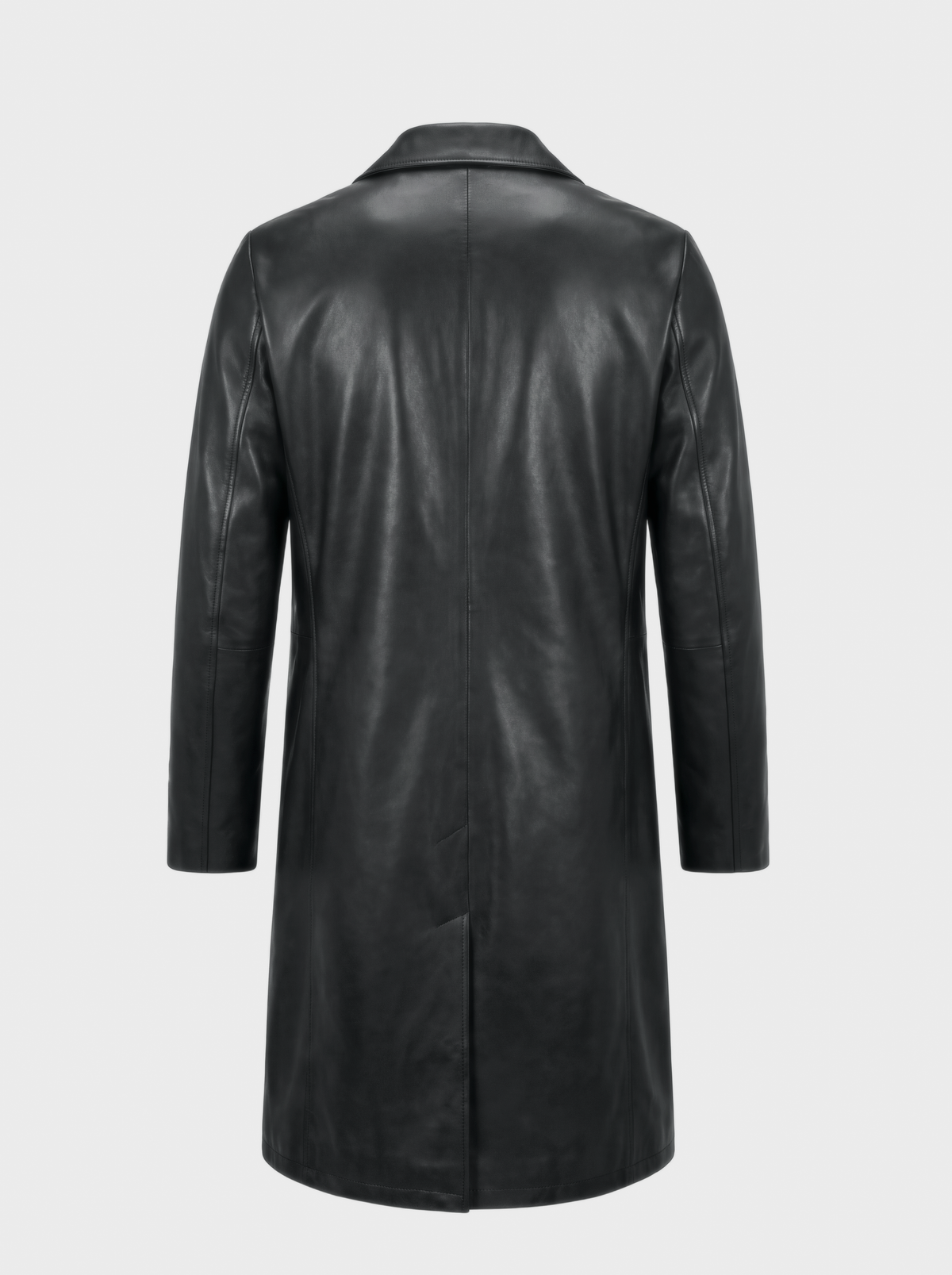 Manteau OSCAR long en cuir d'agneau noir, vue de dos