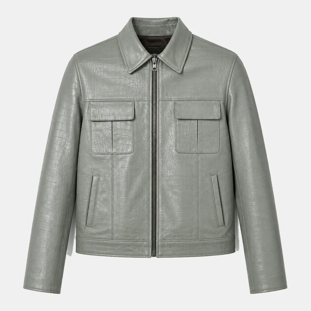 Veste Chemise Cuir — Sauge croco