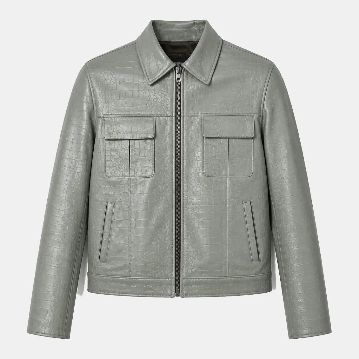 Veste Chemise Cuir — Sauge croco