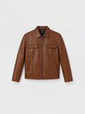 Veste-chemise Varenne en cuir d'agneau tabac effet croco, vue de face