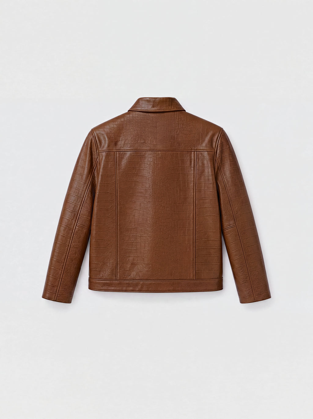 Veste-chemise Varenne en cuir d'agneau tabac effet croco, vue de dos